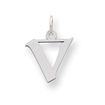 Sterling Silver Small Artisan Block Initial V Charm