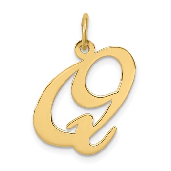 Sterling Silver Gold-plated Fancy Script Letter Q Initial Charm