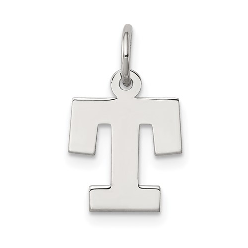 Sterling Silver Rhodium-plated Block Letter T Initial Charm