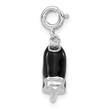 Sterling Silver 3-D Black Enamel Ice Skate w/ Spring Ring Clasp Charm — alternate view