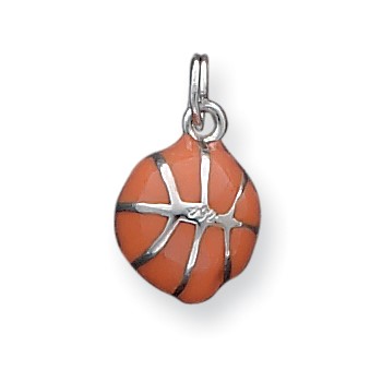 Sterling Silver 3D Orange Enameled Basketball Charm