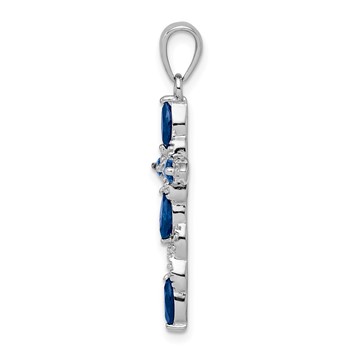 Sterling Silver Rhodium-plated Sapphire and Diamond Cross Pendant — alternate view