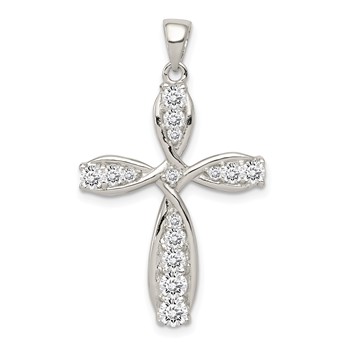 Sterling Silver Rhodium-plated CZ Cross Pendant