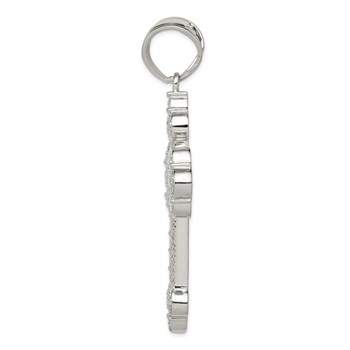 Sterling Silver Rhodium-plated CZ Budded Cross Pendant — alternate view