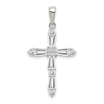 Sterling Silver Rhodium-plated CZ Cross Pendant