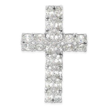 Sterling Silver Polished Fancy CZ Latin Cross Slide
