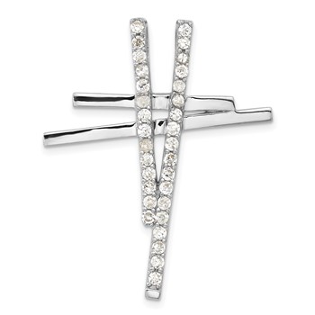 Sterling Silver Polished Fancy CZ Cross Slide Pendant