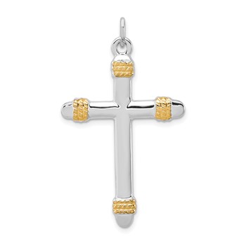 Sterling Silver Platinum-plated & 18k Gold-plated Rope Cross Pendant