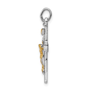 Sterling Silver Platinum-plated & 18k Gold-plated Crucifix Charm — alternate view