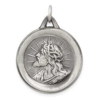 Sterling Silver Antiqued Jesus Medal