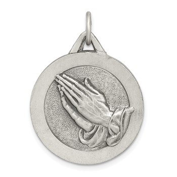 Sterling Silver Antiqued Praying Hands Pendant