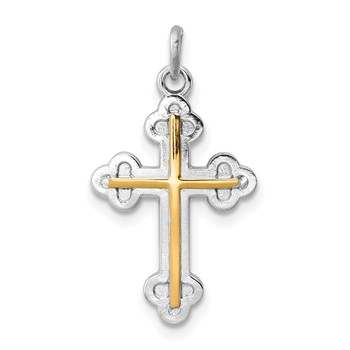 Sterling Silver Platinum-plated & 18k Gold-plated Cross Charm