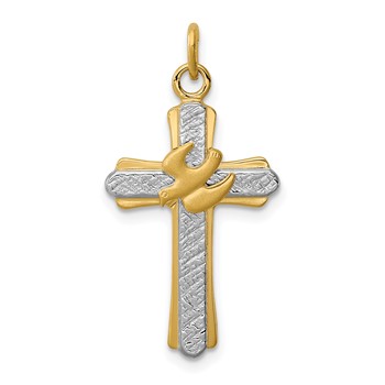 Sterling Silver Platinum-plated & 18k Gold-plated Dove (Satin) Cross Charm