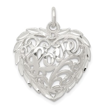 Sterling Silver Diamond-Cut Heart Charm