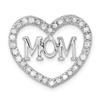 Sterling Silver Polished CZ Mom Heart Slide
