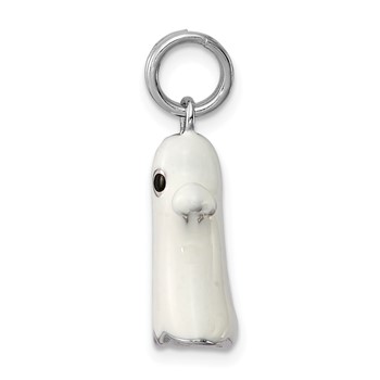 Sterling Silver Rhodium-platedWhite Enamel Ghost Charm — alternate view