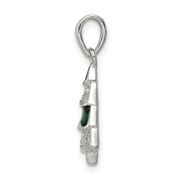 Sterling Silver Rhodium-plated CZ and Enameled Christmas Tree Pendant — alternate view