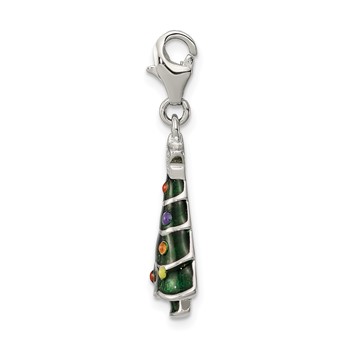 Sterling Silver RH-plated CZ and Enameled Christmas Tree Charm — alternate view