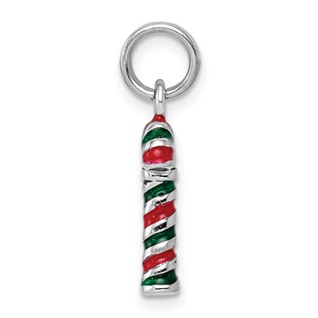 Sterling Silver Rhodium-plated Enamel Candy Cane Charm — alternate view