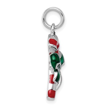Sterling Silver Rhodium-platedEnamel Candy Cane Charm — alternate view
