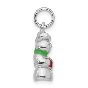 Sterling Silver Rhodium-plated Polished Enameled Snowman Charm — alternate view