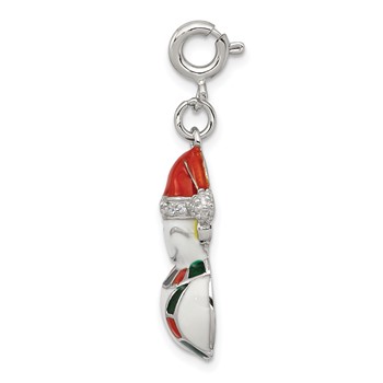 Sterling Silver Rhodium-plated CZ Enameled Snowman Charm — alternate view