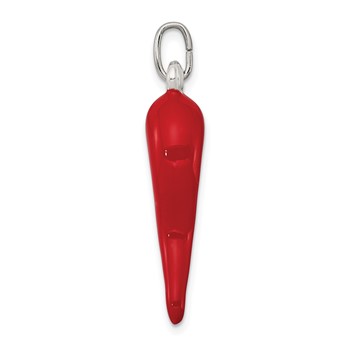 Sterling Silver Red Enamel Italian Horn Pendant — alternate view
