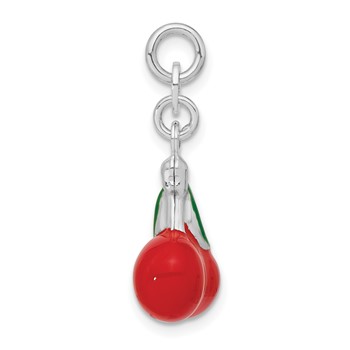 Sterling Silver 3-D Polished Enameled Cherries Charm — alternate view
