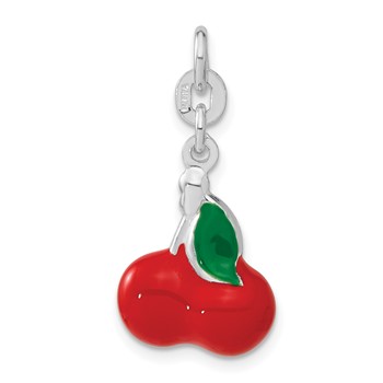 Sterling Silver 3-D Polished Enameled Cherries Charm