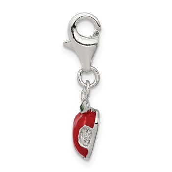Sterling Silver Rhodium-plated CZ and Red Enameled Apple Charm — alternate view
