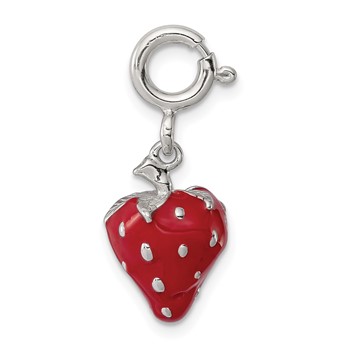 Sterling Silver Rhodium-plated Red Enameled Strawberry Charm — alternate view