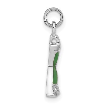Sterling Silver Polished CZ & Green Enameled Dress Charm — alternate view