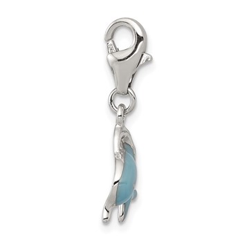 Sterling Silver Rhodium-plated Enameled Dolphin with Lobster Clasp Charm — alternate view