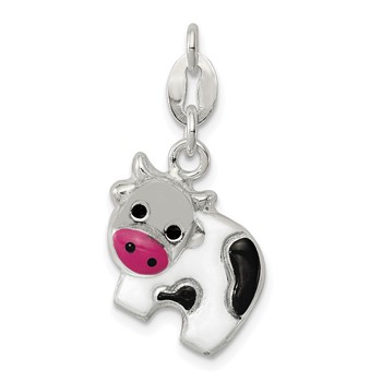Sterling Silver Enameled Cow Charm