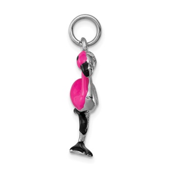 Sterling Silver Rhodium-plated Hot Pink & Black Enameled Flamingo Charm — alternate view