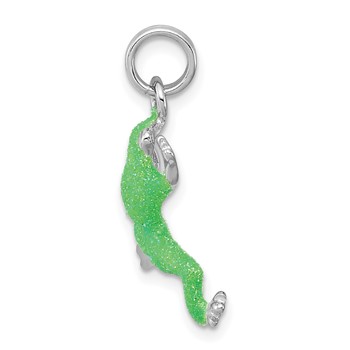 Sterling Silver Rhodium-platedGreen Enamel Frog Charm — alternate view
