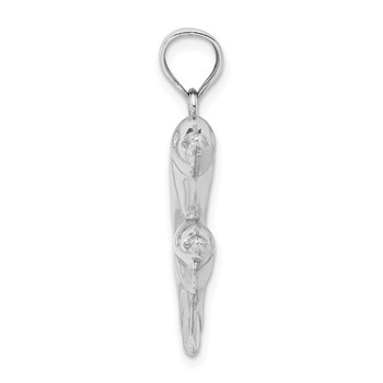 Sterling Silver Rhodium-plated Polished Dolphins Pendant — alternate view