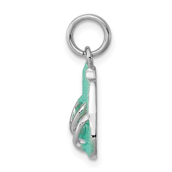 Sterling Silver Rhodium-platedGreen Enamel Flip Flops Charm — alternate view