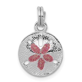 Sterling Silver Rhodium-plated Polished Enameled Sand Dollar Charm