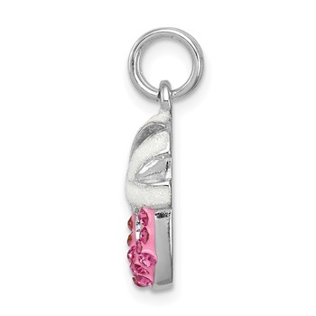 Sterling Silver Rhodium-plated Pink CZ Enamel Ballet Slipper Charm — alternate view