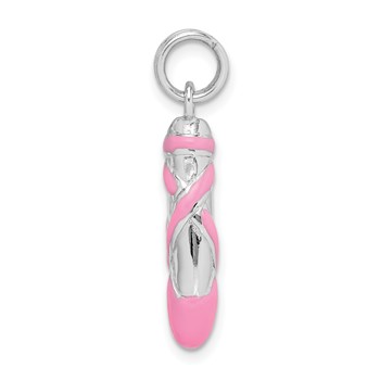 Sterling Silver Rhodium-platedPink Enamel Ballet Slipper Charm — alternate view