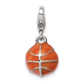 Sterling Silver Rhodium-plated 3D Enameled Basketball Charm — alternate view