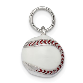 Sterling Silver Rhodium-plated 3D Enamel Baseball Charm — alternate view
