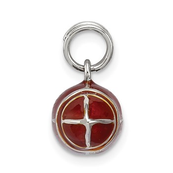 Sterling Silver Rhodium-plated and Brown Enameled 3D Football Charm — alternate view