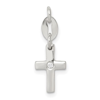 Sterling Silver & CZ Polished Cross Charm