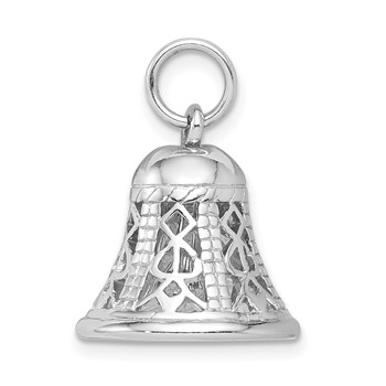 Sterling Silver Rhodium-platedPolished Movable Bell Charm — alternate view