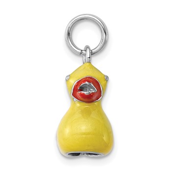 Sterling Silver Rhodium-plated Enamel Duck Charm — alternate view