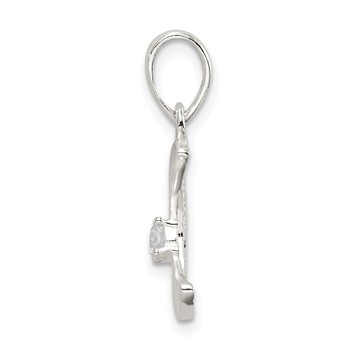 Sterling Silver & CZ Polished Moon Pendant — alternate view