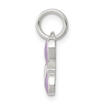 Sterling Silver Rhodium-plated Purple Enamel Polished Butterfly Charm — alternate view