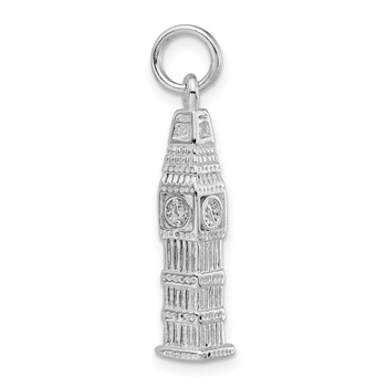 Sterling Silver 3-D Polished Clock Tower Charm — alternate view